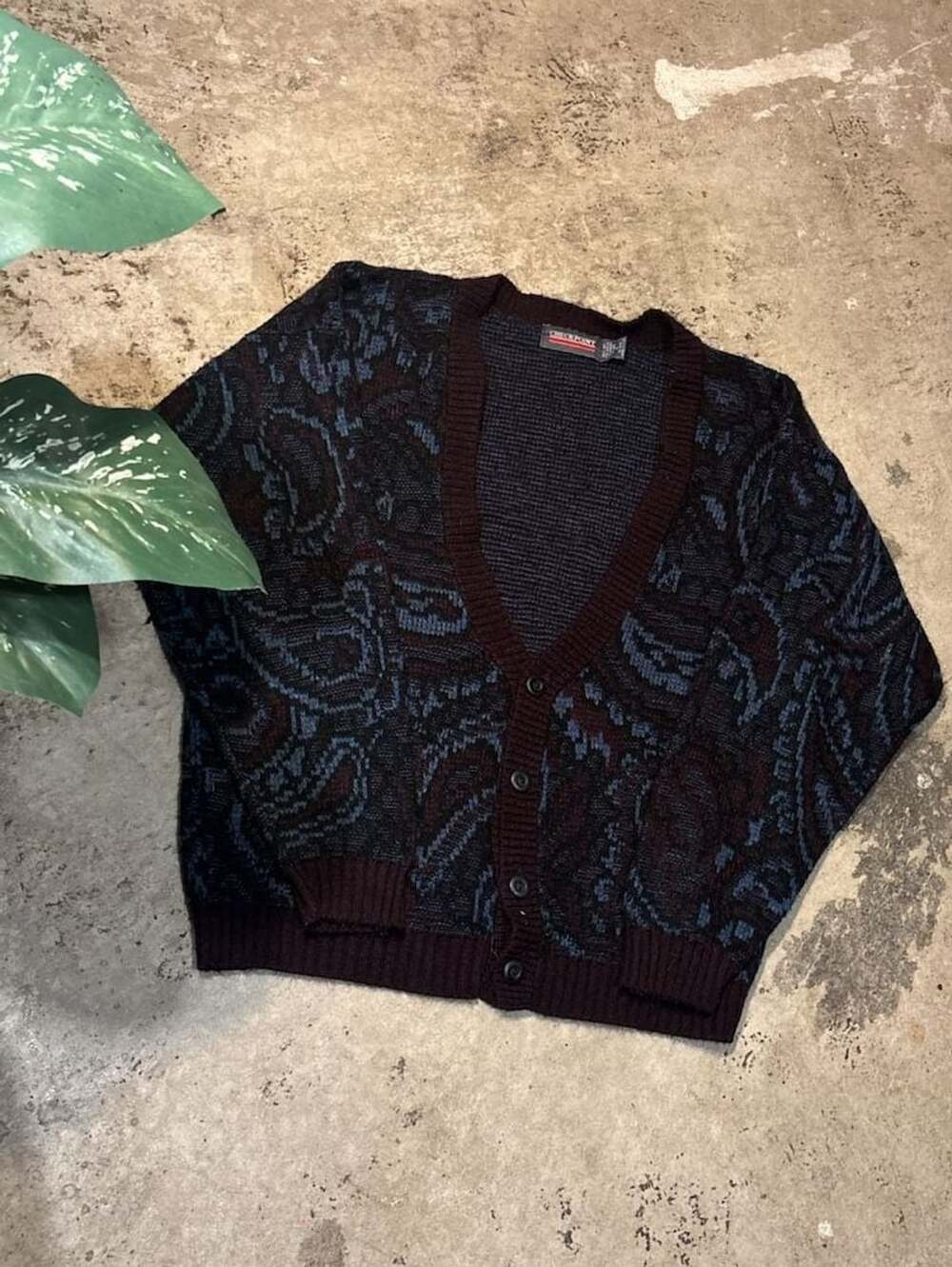 Checkpoint Paisley Knit Cardigan Size M Brown Blue Vintage V-Neck